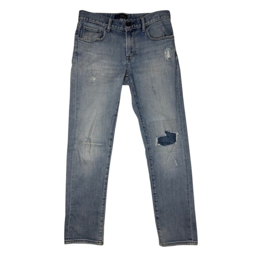 Regal Exchange Mens 30x30 Slim Fit Distressed Patched‎ Light Wash Blue Jeans